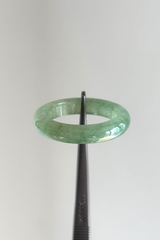 #R0616 Icy Lake Green Jadeite Jade Band Ring Size 10.75