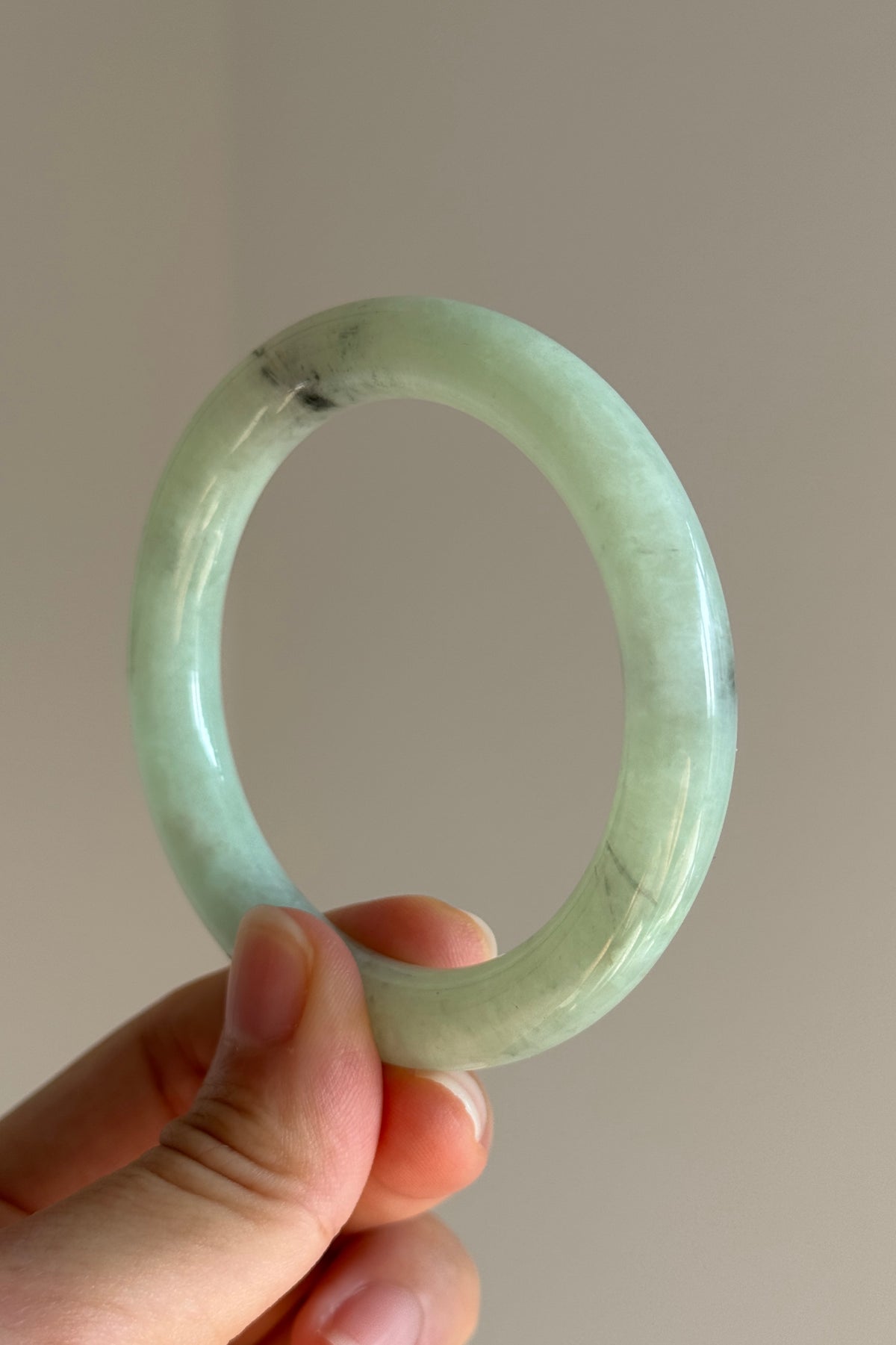 #0441 Icy Green Ink Round Jade Bangle Size 52.6 (fits up to 53.6)