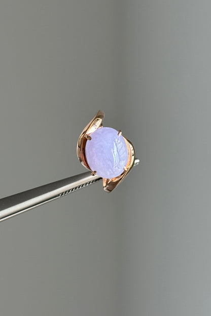 #R0621 Icy Lavender Jadeite Jade Cabochon 18K Rose Gold Ring Size 6.5