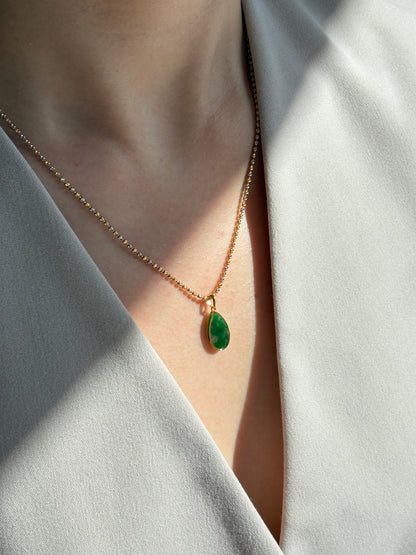#0466 "Water Drop" Icy Imperial Green Jadeite Jade 18K Yellow Gold Pendant