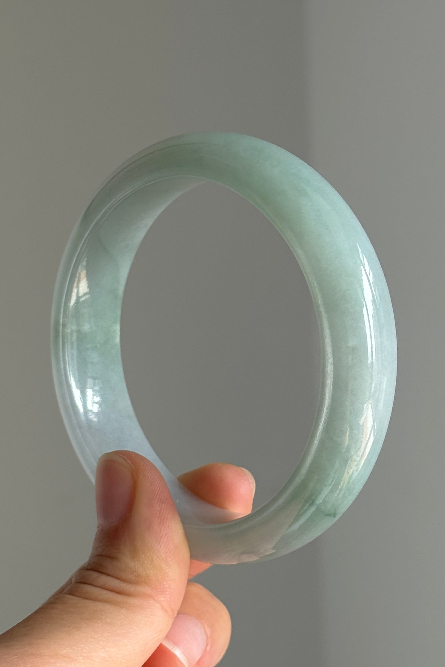 #0374 Icy Lotus Green Jade Bangle Size 57.2