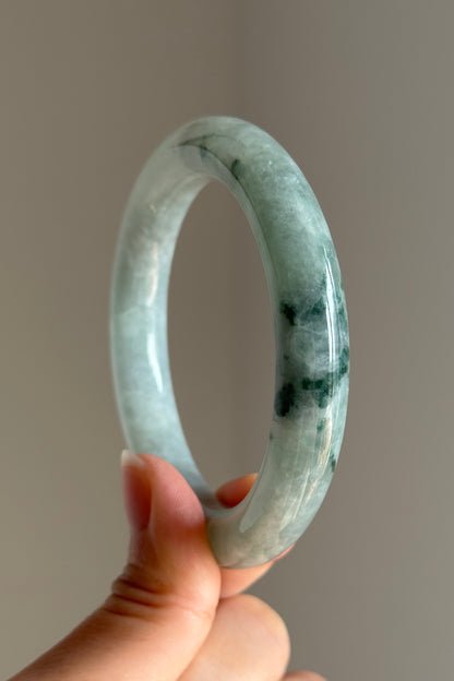 #0403 Icy Bluish Green Flower Jade Bangle Size 56.1 (fits up to 57.1)
