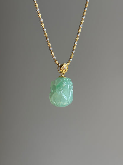 #P0522 "Pixiu" Icy Green Jadeite Jade 18K Yellow Gold Pendant