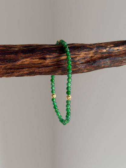 #B0802 Icy Imperial Green Jadeite Jade Beads 18K Gold Bracelet