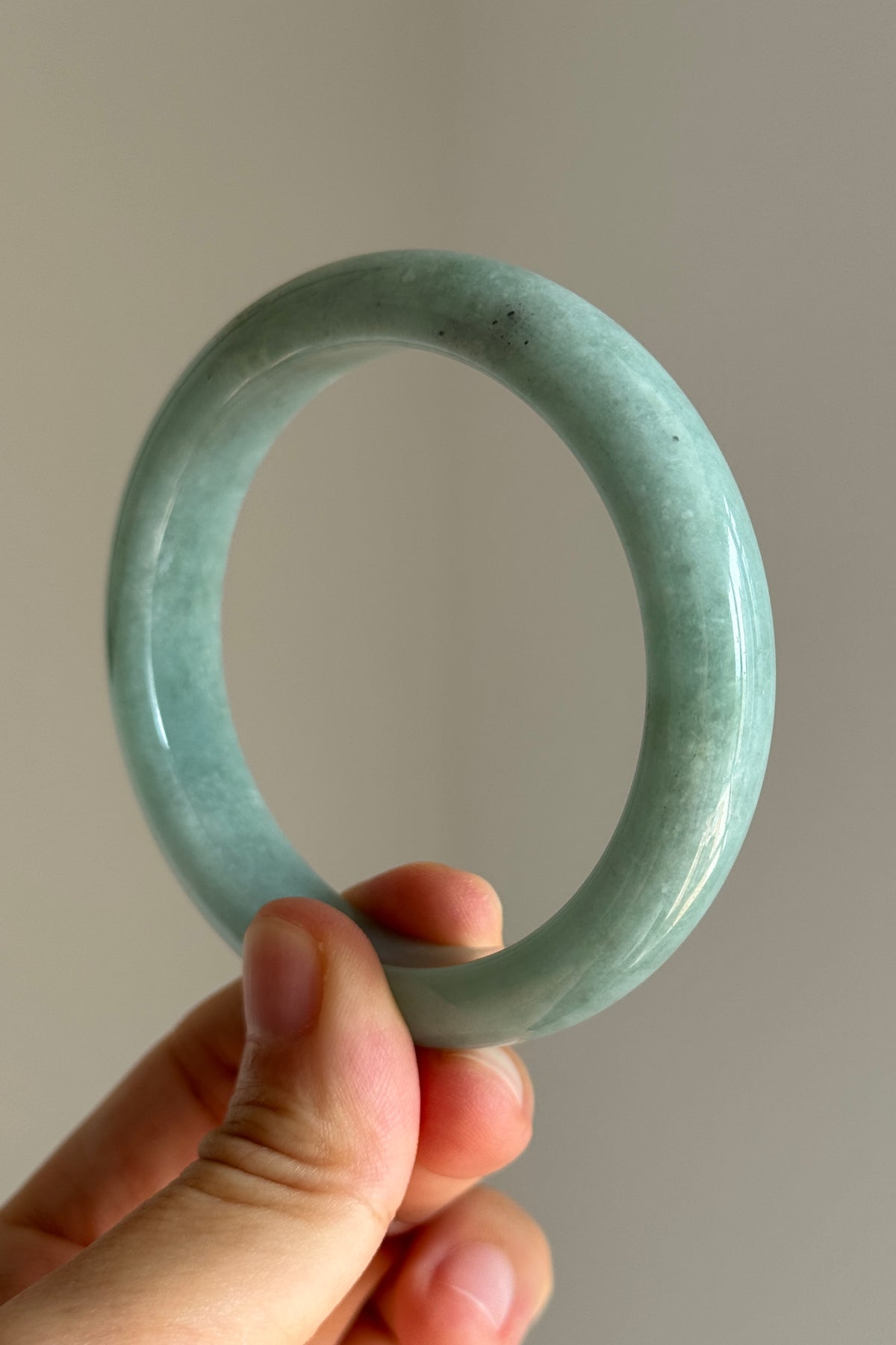 #0453 Icy Bluish Green Jade Bangle Size 55.7