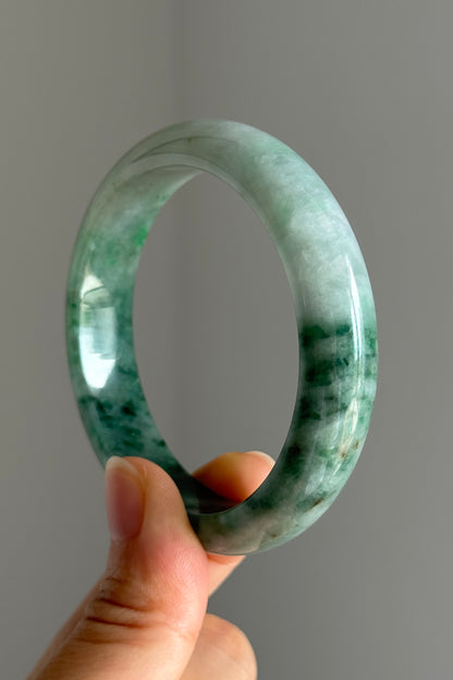 #0393 Icy Rich Green Jade Bangle Size 53.6