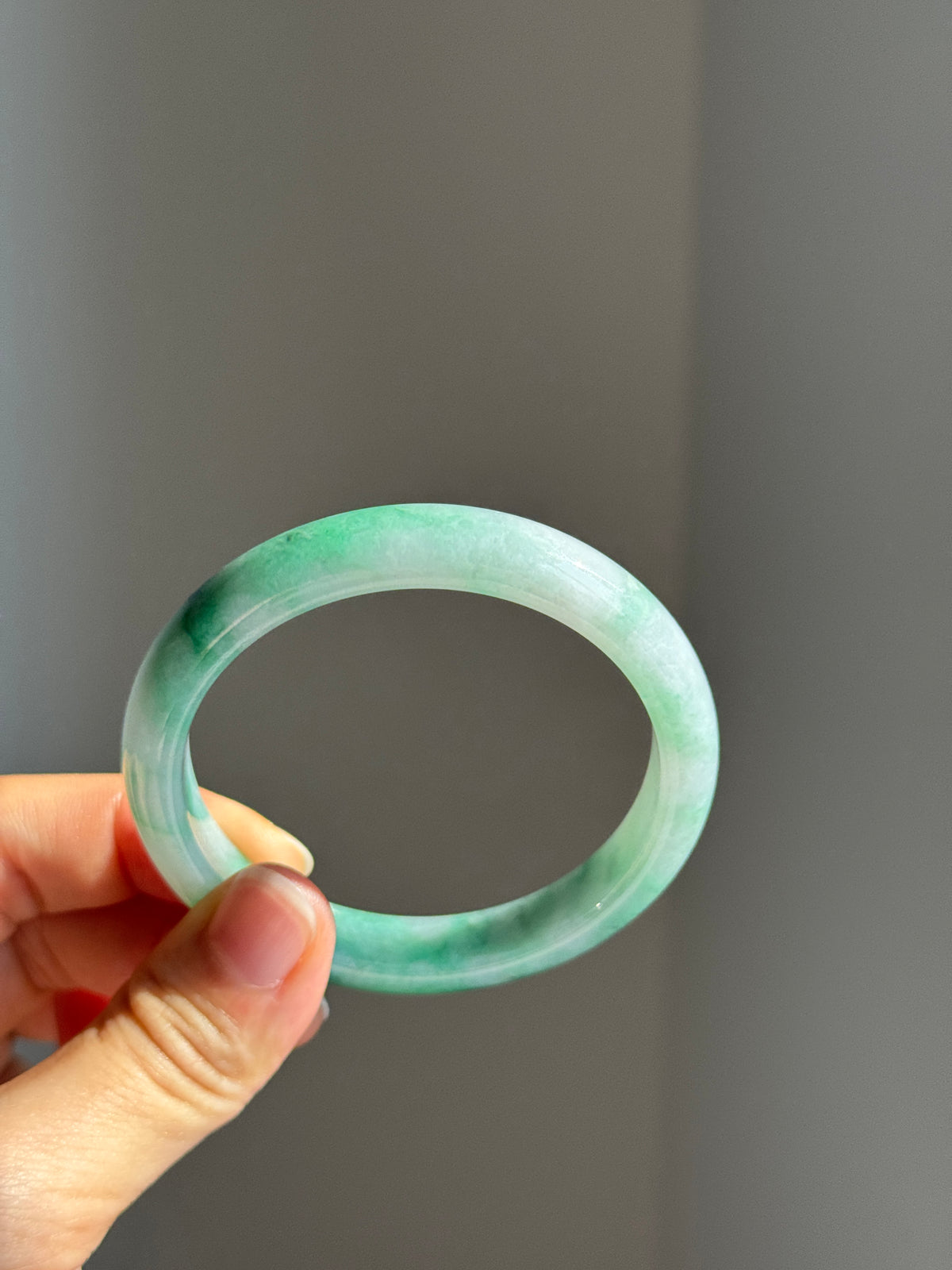 #0438 Icy Vivid Sun Green Jade Bangle Size 53.2