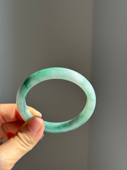 #0438 Icy Vivid Sun Green Jade Bangle Size 53.2