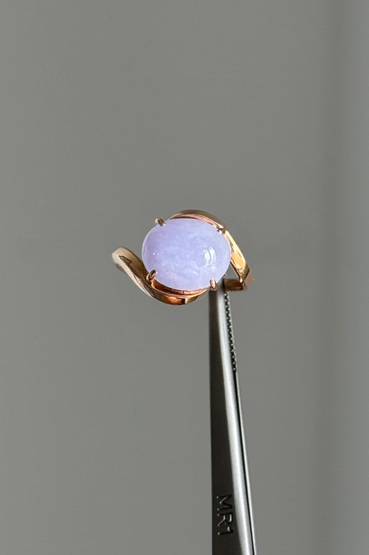 #R0621 Icy Lavender Jadeite Jade Cabochon 18K Rose Gold Ring Size 6.5