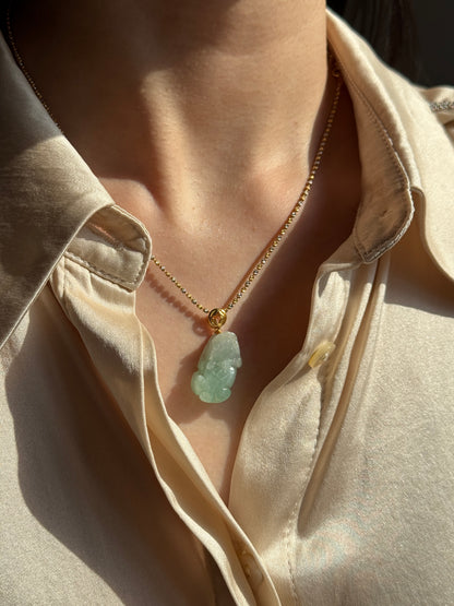 #P0504 "Pixiu" Icy Apple Green Jadeite Jade 18K Yellow Gold Pendant