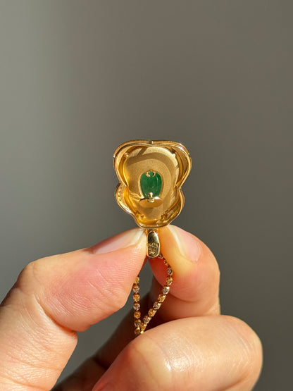 #P0568 "Hulu/Gourd" Icy Imperial Sun Green Jadeite Jade 18K Yellow Gold Pendant