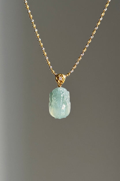 #P0496 "Pixiu" Icy Blue Green Jadeite Jade 18K Yellow Gold Pendant