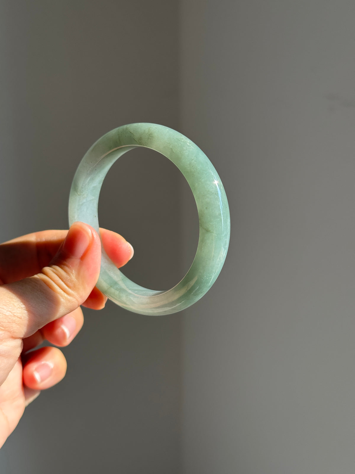 #0440 Icy Bluish Green Blue Water Jade Bangle Size 52.2