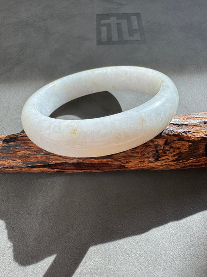 #0322 White with Yellow Flower Jade Bangle Size 60.8