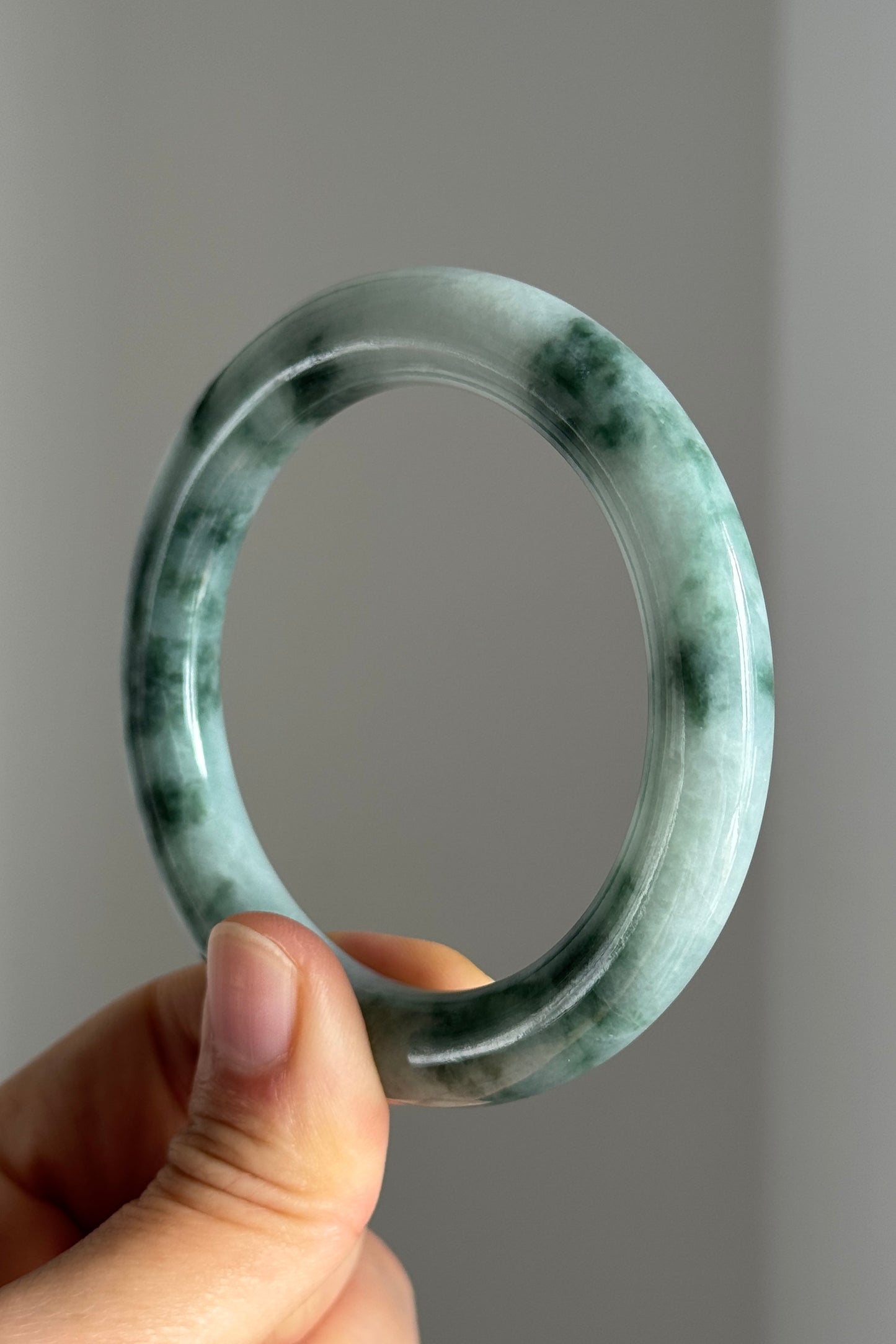 #0365 Icy Green Flower Jade Bangle Size 54.3 (fits up to 56)