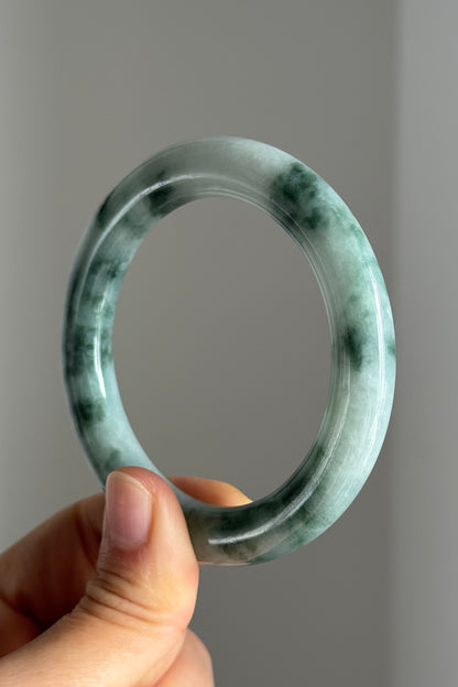 #0365 Icy Green Flower Jade Bangle Size 54.3 (fits up to 56)