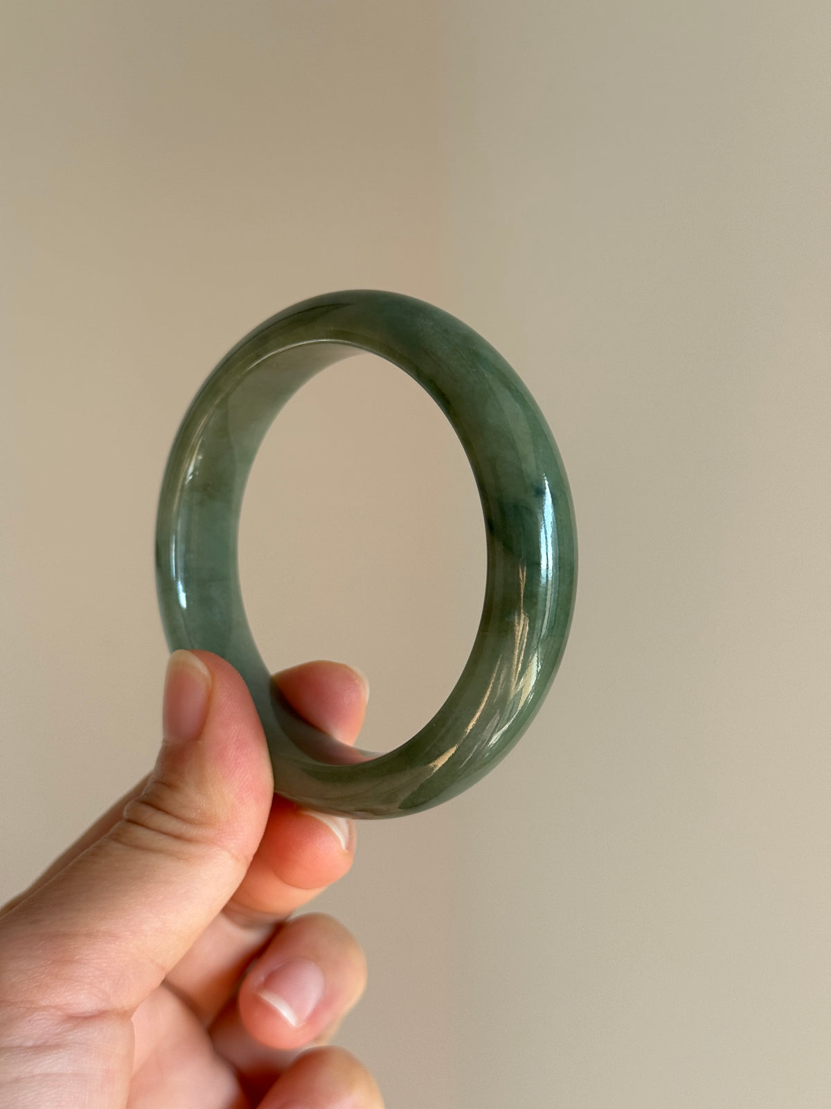 #0430 Icy Blue Water Olive Green Rich Blue Flower Jade Bangle Size 54.5
