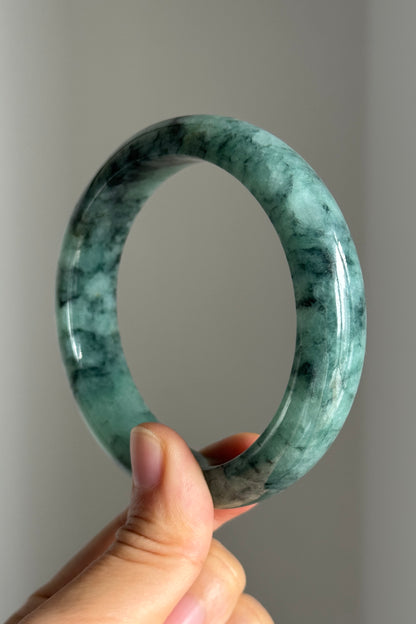 #0369 Rich Forest Green Ink Flower Jade Bangle Size 62.5