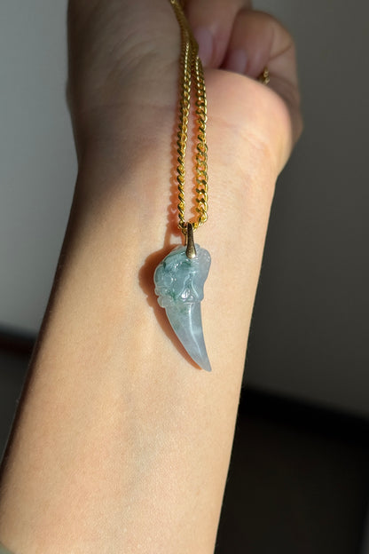 #P0569 "Dragon's Fang" Icy Lavender Green Jadeite Jade 18K Yellow Gold Pendant