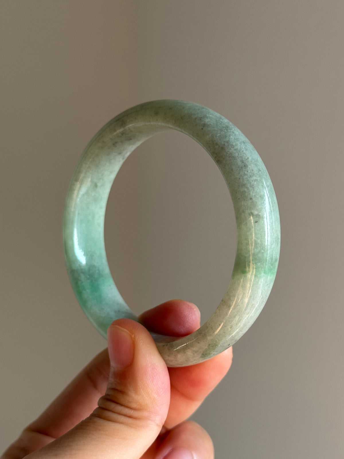 #0459 Icy Vivid Sun Green Ink Jade Bangle Size 57.3