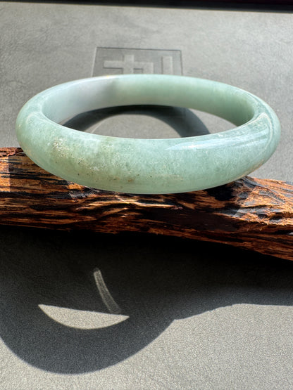 #0396 Icy Lotus Green Blue Golden Flecks Jade Bangle Size 59