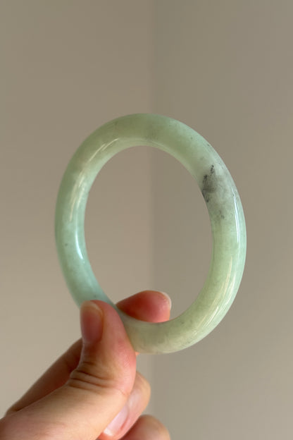 #0441 Icy Green Ink Round Jade Bangle Size 52.6 (fits up to 53.6)