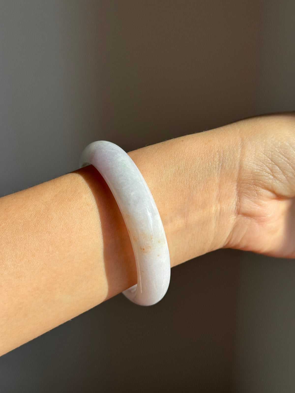 #0424 Light Lavender Sun Green Red Spots Jade Bangle Size 54