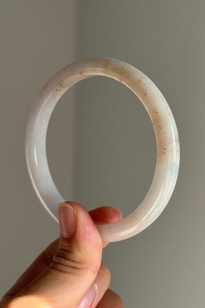 #0390 Icy White Light Lavender Golden Flecks Jade Bangle Size 60