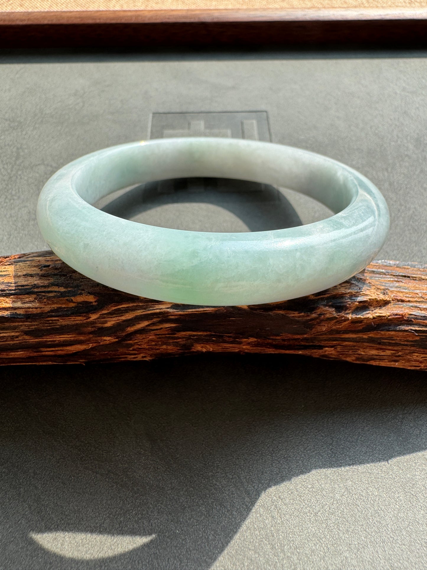 #0388 Icy Blue Lotus Green Jade Bangle Size 58.3