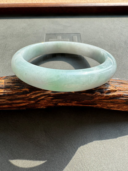 #0388 Icy Blue Lotus Green Jade Bangle Size 58.3