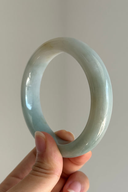 #0450 Icy Lotus Green Jade Bangle Size 58.3