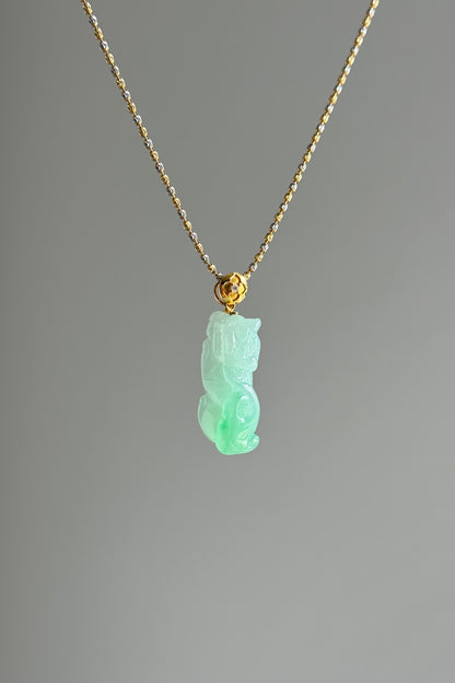 #P0550 "Pixiu" Icy Vivid Sun Green Jadeite Jade 18K Yellow Gold Pendant