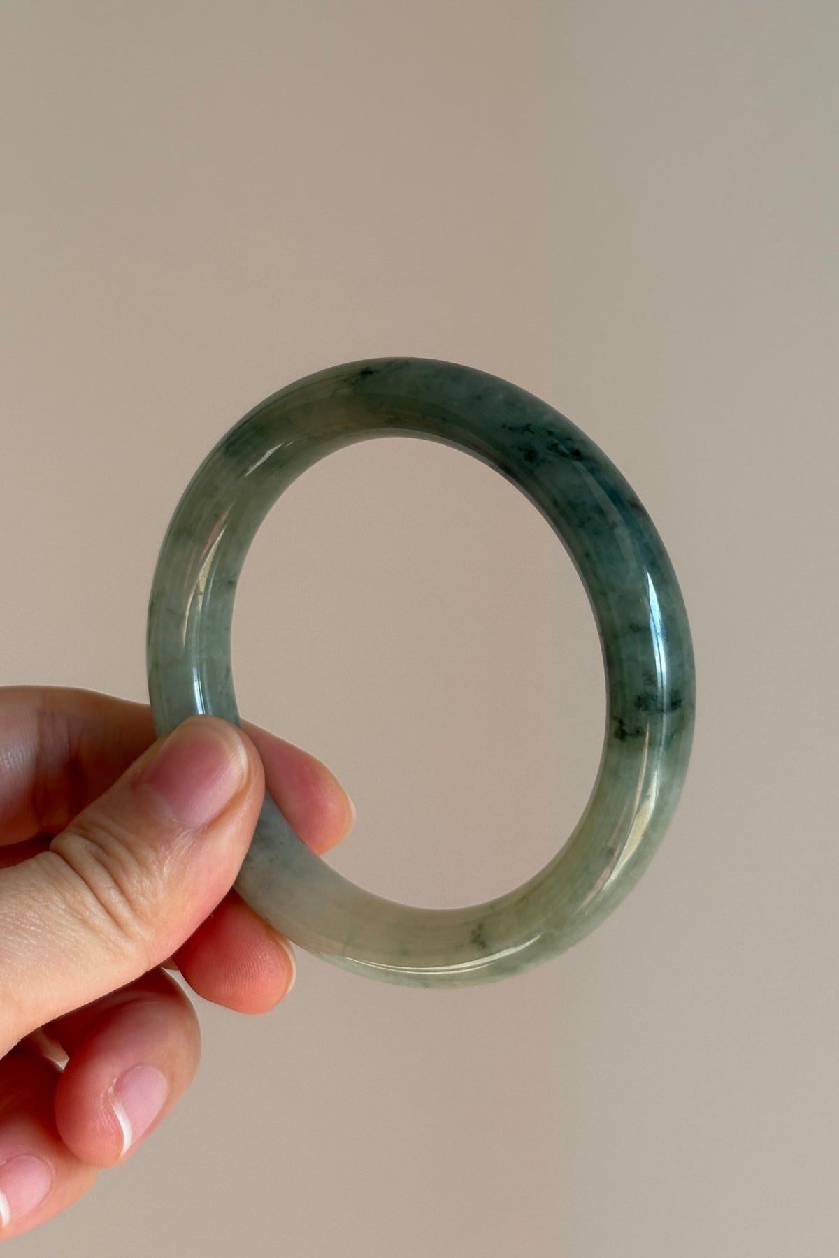 #0423 Icy Bluish Green Round Jade Bangle Size 54.1 (fits up to 55mm)