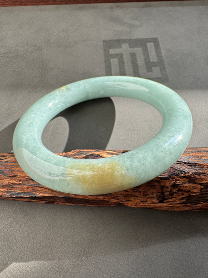 #0308 Lake Bluish Green Yellow Jade Bangle Size 54.6 (fits up to 56.1)