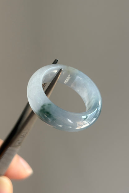 #R0618 "Monet" Icy Lavender Green Yellow Flower Jadeite Jade Band Ring Size 8