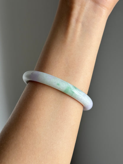 #0363 Pink Lavender Green Jade Bangle Size 54.3 (fits up to 56.3)
