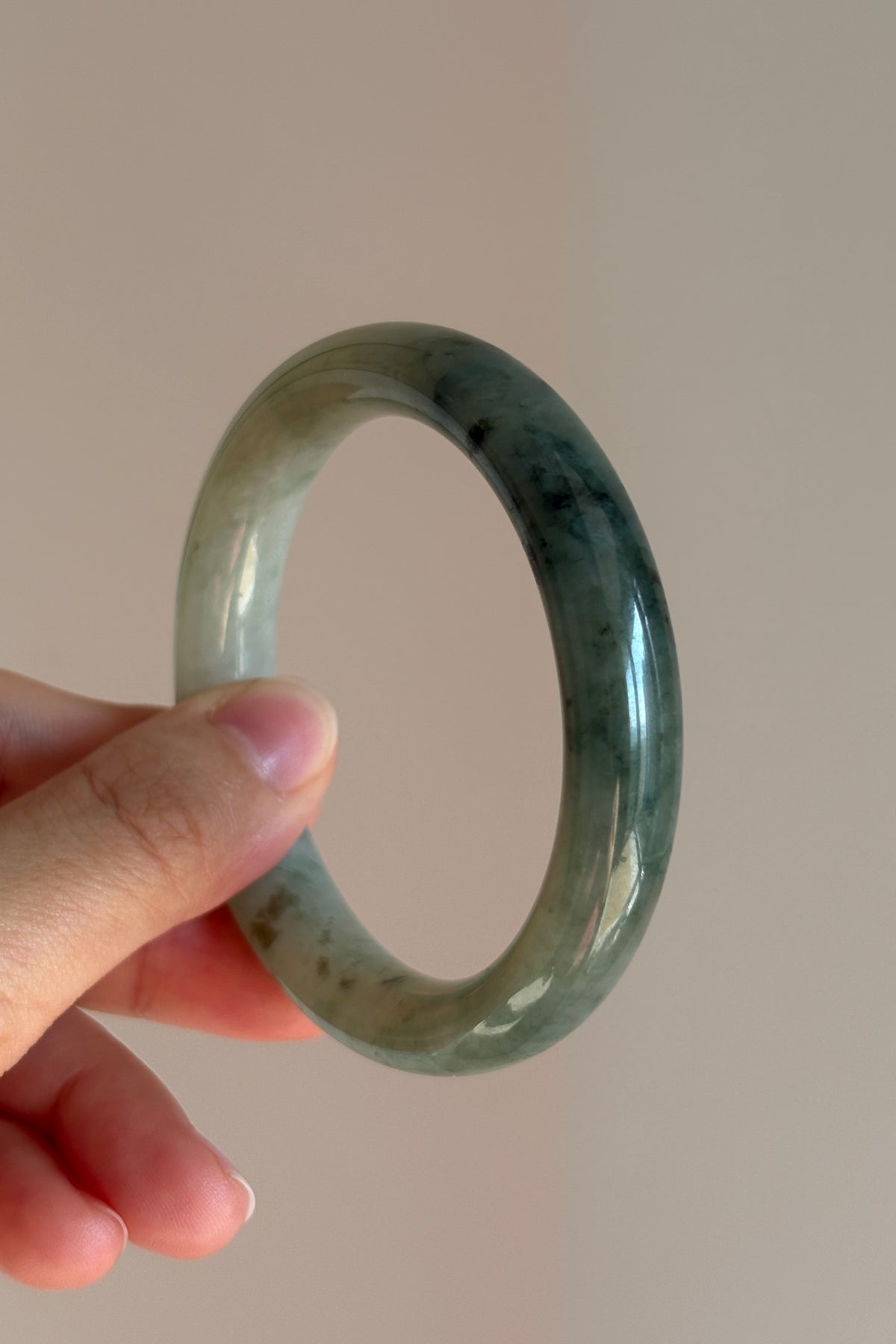 #0423 Icy Bluish Green Round Jade Bangle Size 54.1 (fits up to 55mm)