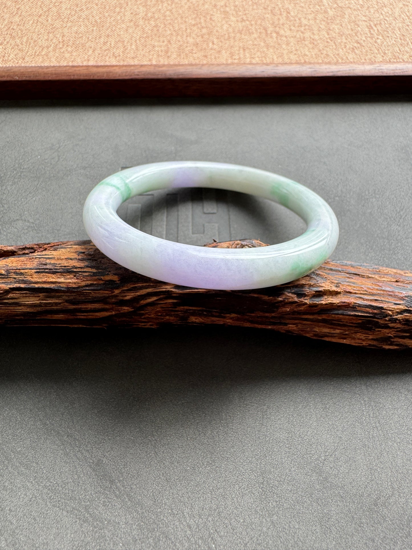 #0363 Pink Lavender Green Jade Bangle Size 54.3 (fits up to 56.3)