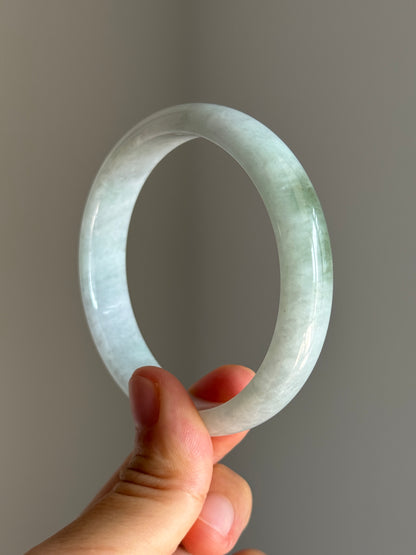 #0451 Icy White Light Green Jade Bangle Size 57.6