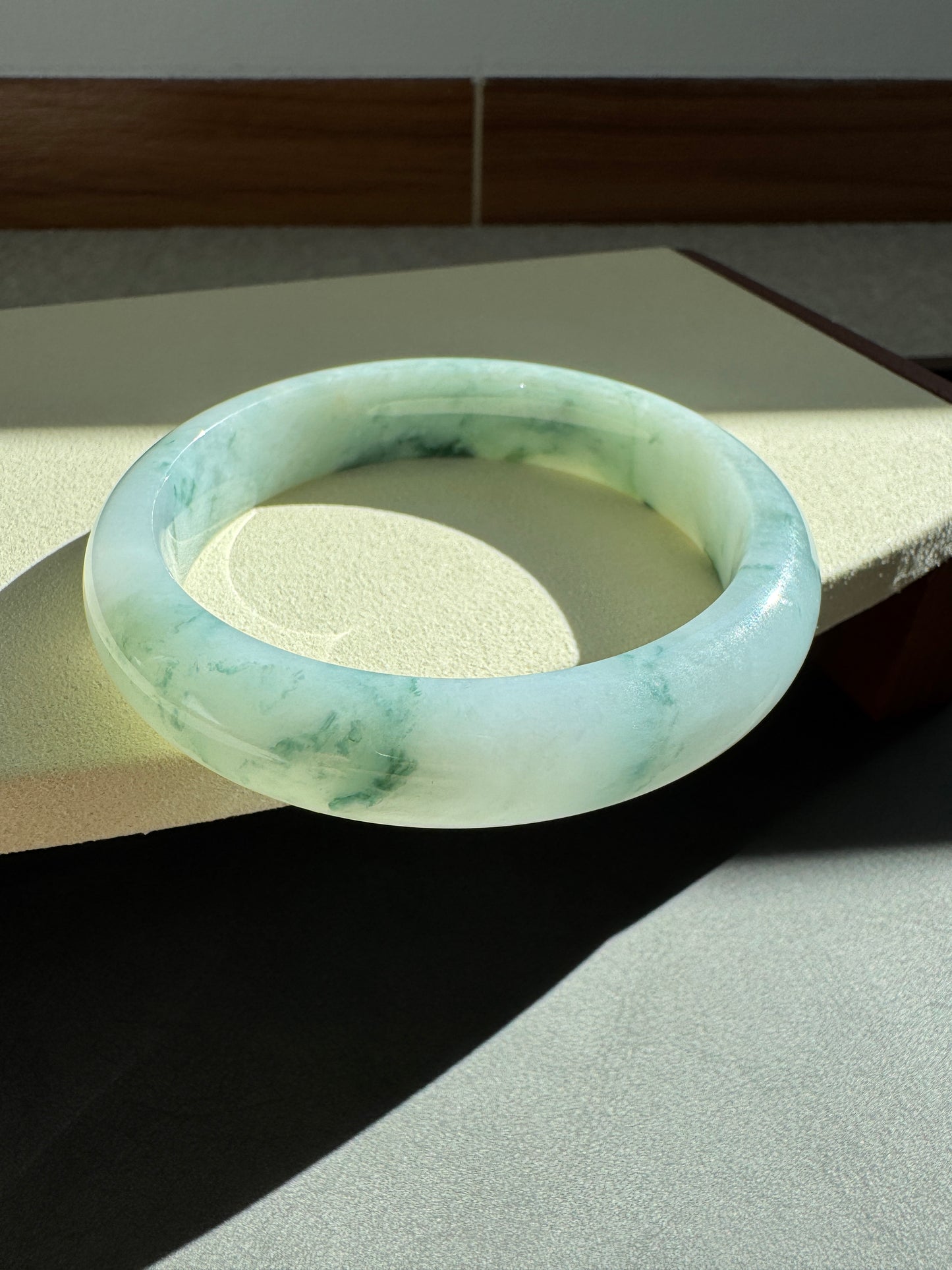 #0286 Icy Green Flower Jade Bangle Size 57.5