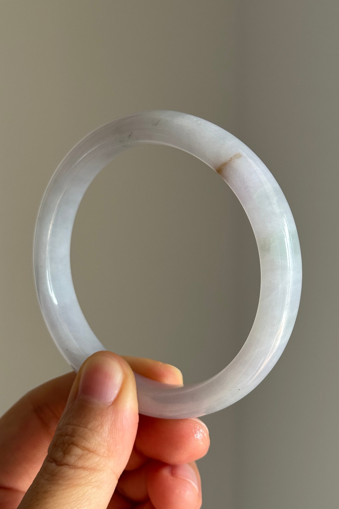 #0420 Icy Lavender Green Yellow Flower Jade Bangle Size 57.5