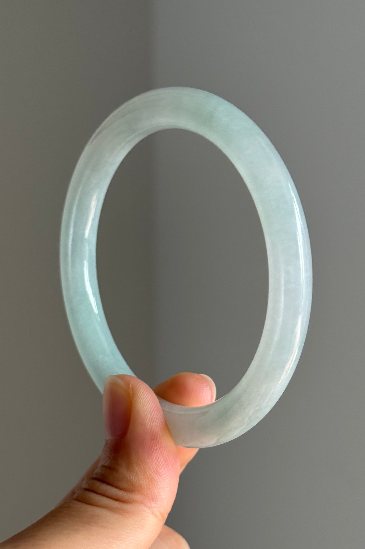 #0385 Icy Light Green Jade Bangle Size 55.6 (fits up to 57.6)