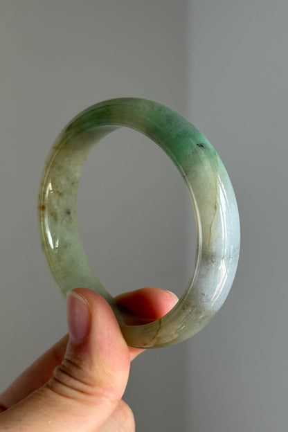 #0373 Icy Sun Green Yellow Ink Oval Jade Bangle Size 52