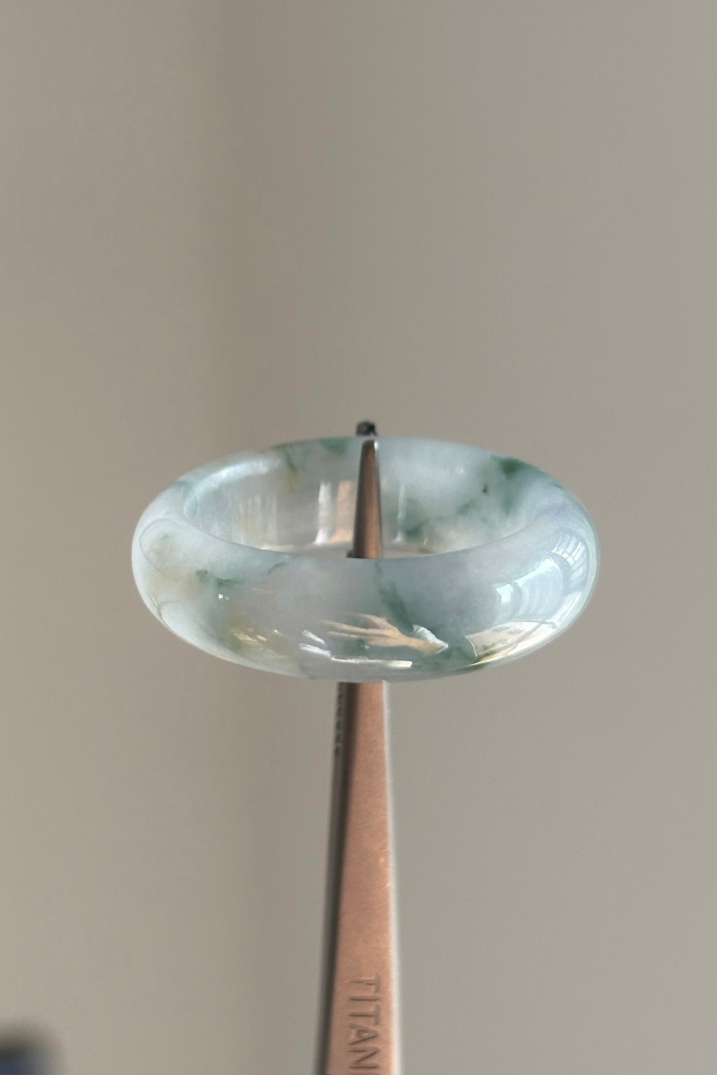 #R0619 "Monet" Icy Lavender Green Yellow Flower Jadeite Jade Band Ring Size 8