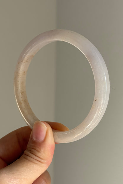 #0390 Icy White Light Lavender Golden Flecks Jade Bangle Size 60