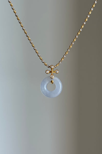 #P0557 "Bi" Icy Lavender Jadeite Jade Donut 18K Yellow Gold Pendant