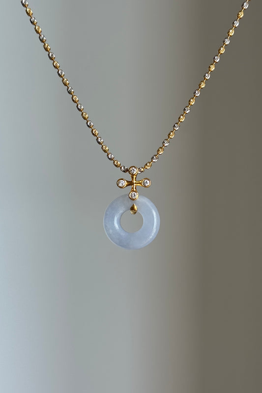 #P0557 "Bi" Icy Lavender Jadeite Jade Donut 18K Yellow Gold Pendant
