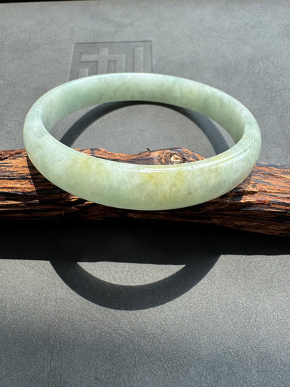 #0391 Icy Green Yellow Jade Bangle Size 62.7