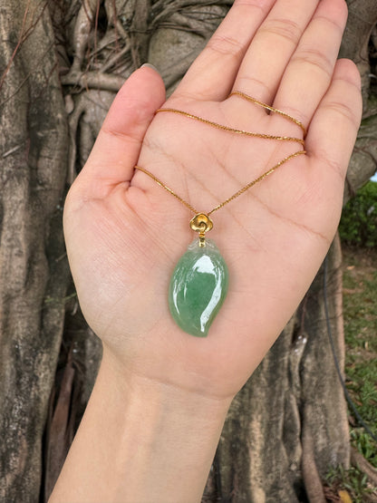 "Mango" Icy Apple Green Jadeite Jade 18K Yellow Gold Pendant