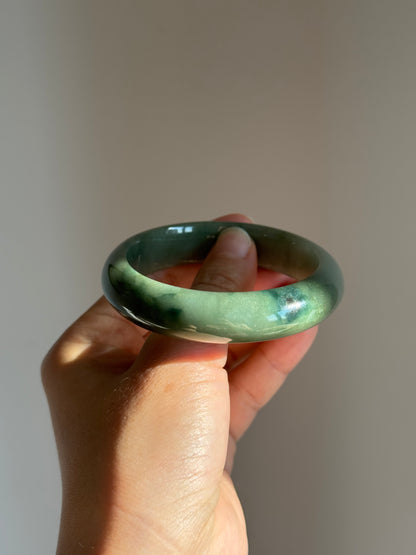 #0430 Icy Blue Water Olive Green Rich Blue Flower Jade Bangle Size 54.5